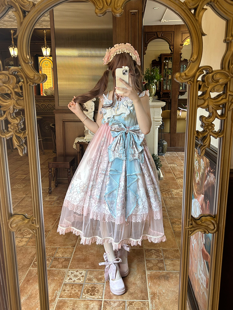 Dreamland - Floating Koi Land - Satin Classic Lolita Platform Shoes, Transparent Heel 44317:804084