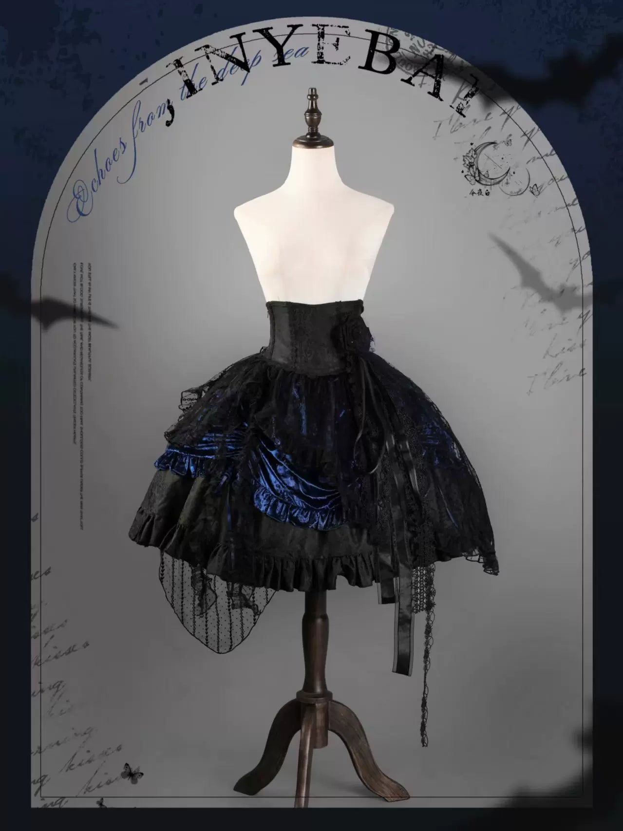 Abyssal Echo - Mermaid Inspired Ouji Lolita Shirt & Side Zipper SK Dress Navy Blue - Short SK Only XS