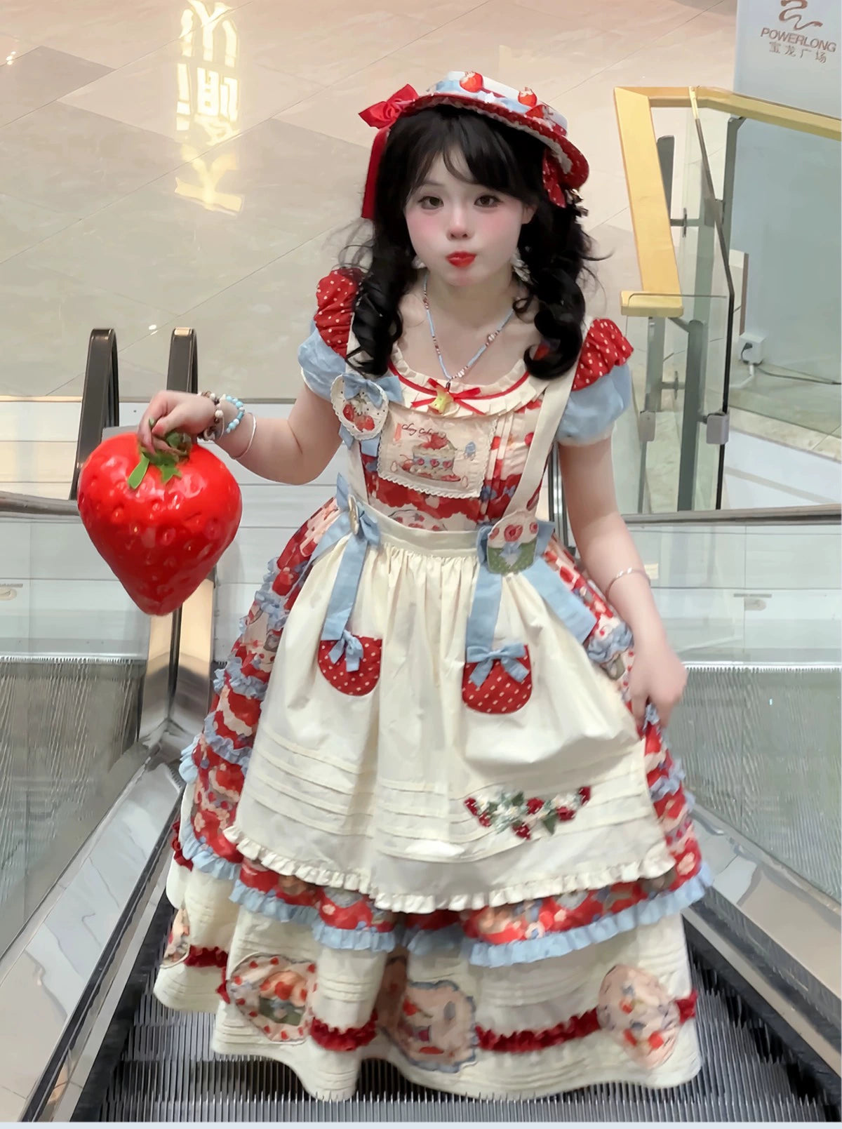 Rose Whispers - Strawberry Tata - Sweet Lolita Dress Suit With Strawberry Cake Print 43173:769156