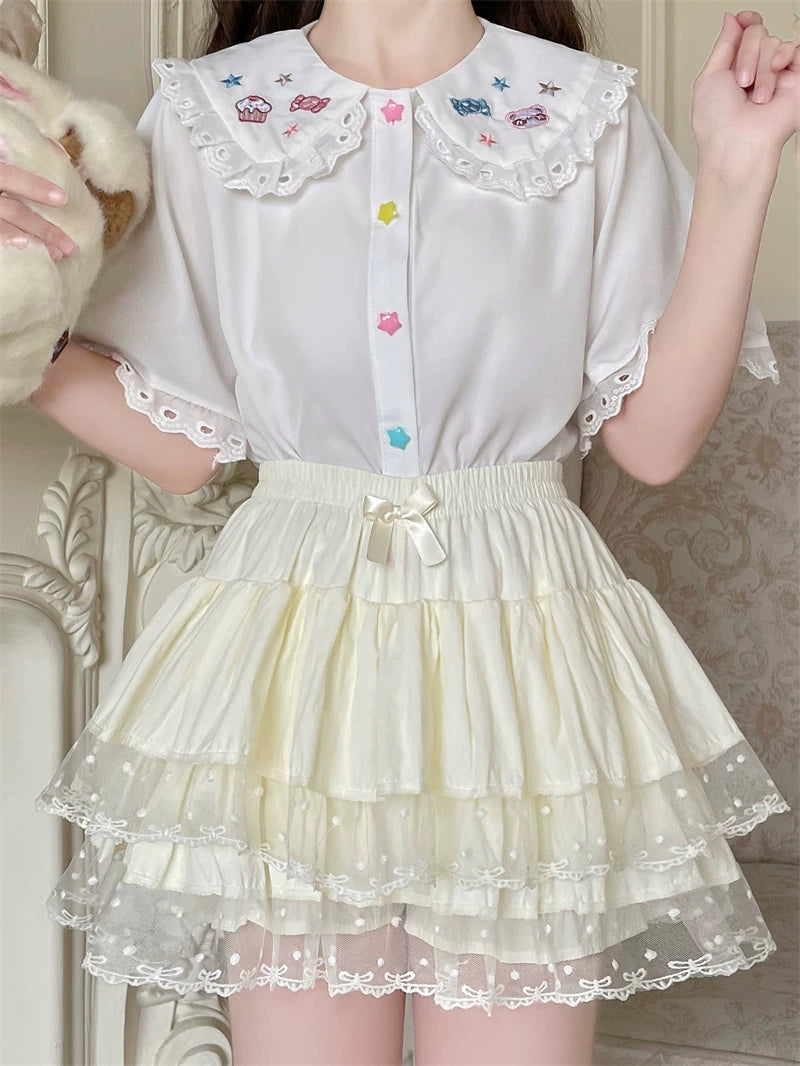 Sweet Lolita Cotton Bloomers, Lace Polka Dot Hem