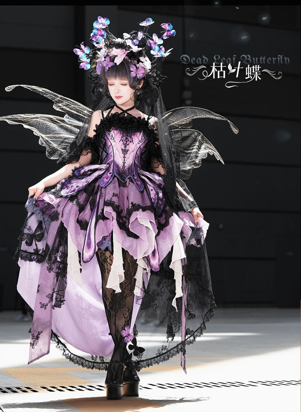 Dead Leaf Butterfly - Chiffon Gothic Lolita JSK, Irregular Tiered Skirt