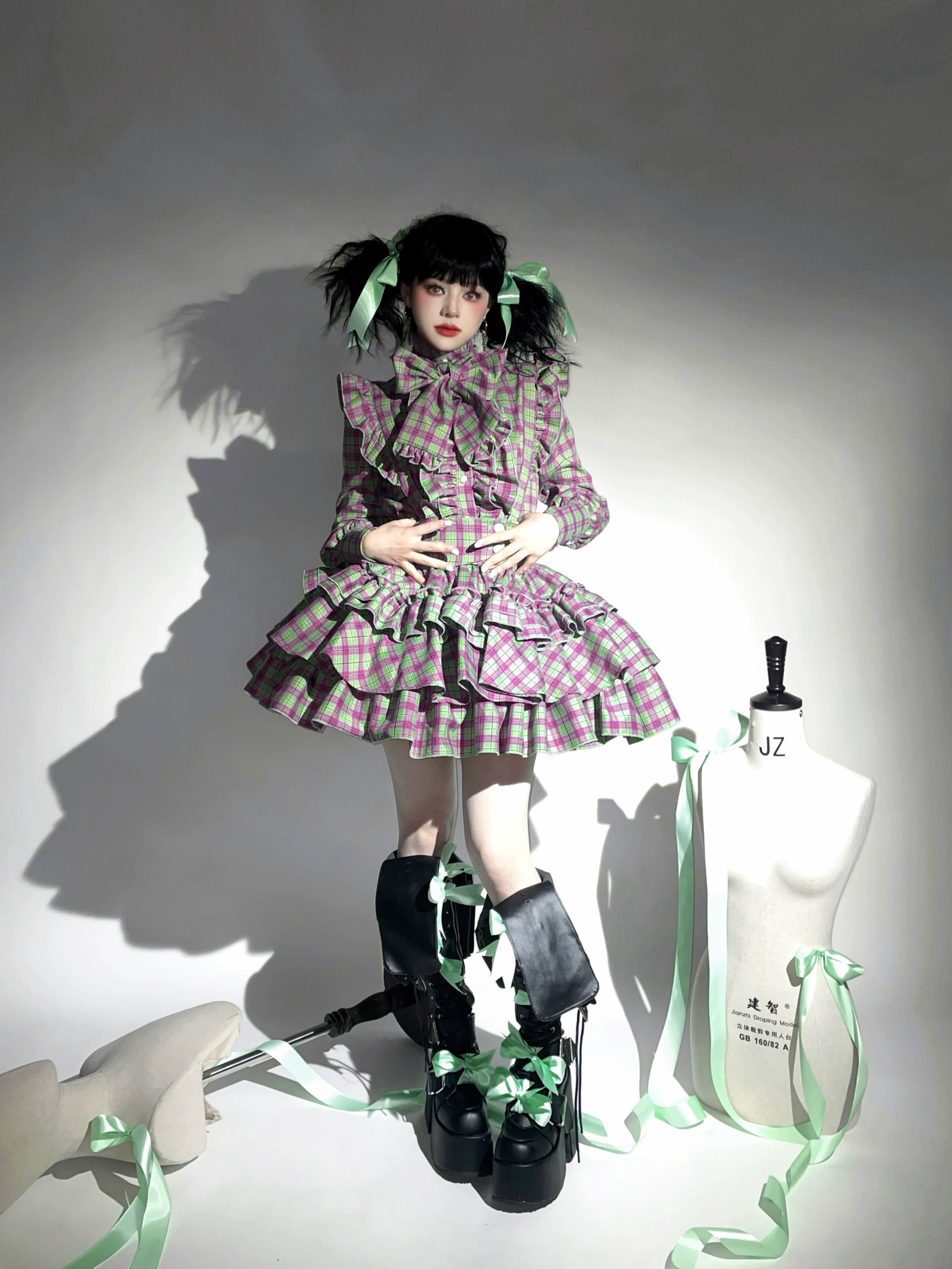 Humanoid Gift Box - Plaid Gothic Lolita Blouse & SK 44028:792577