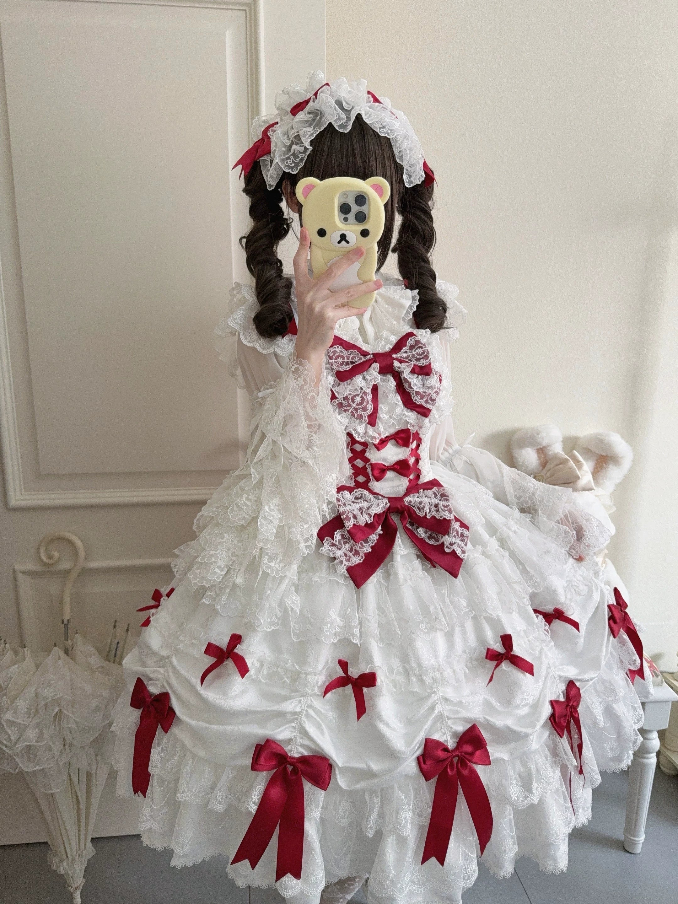 Satin Gift Box - Sweet Lolita JSK Dress, Bows and Layered Lace
