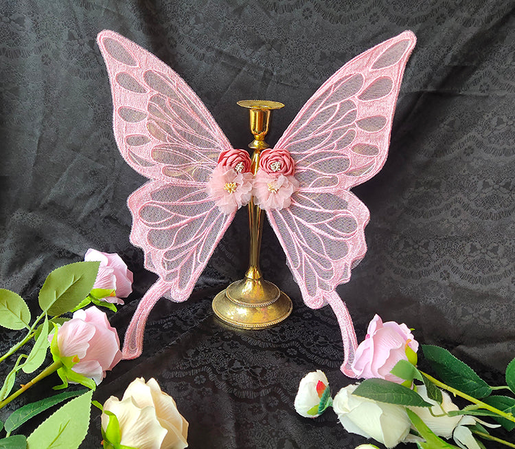 Fairy Tales - Embroidered Gothic Bridal Hairclip Hanfu Lolita Headwear One Size pink