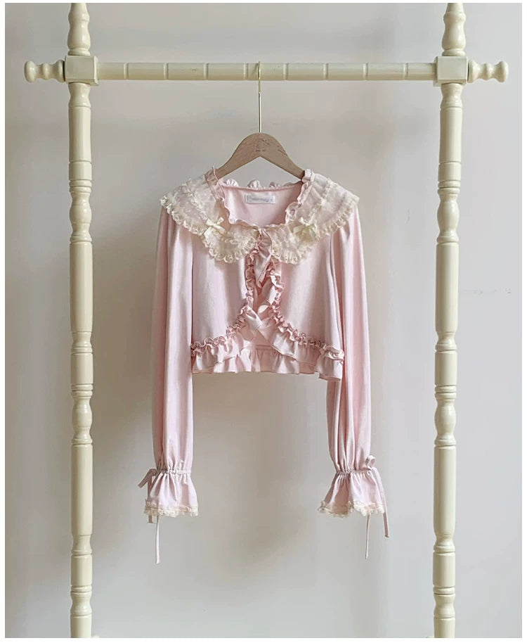 Half Summer - Sweet Lolita Sun Protection Bolero, Lace & Bow Pink Bolero (in stock) S