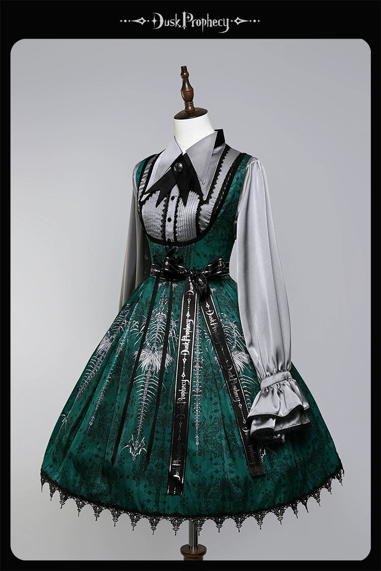 DuskProphecy~Coccyx~Elegant Lolita Dress High Waist Fishbone Print JSK Set