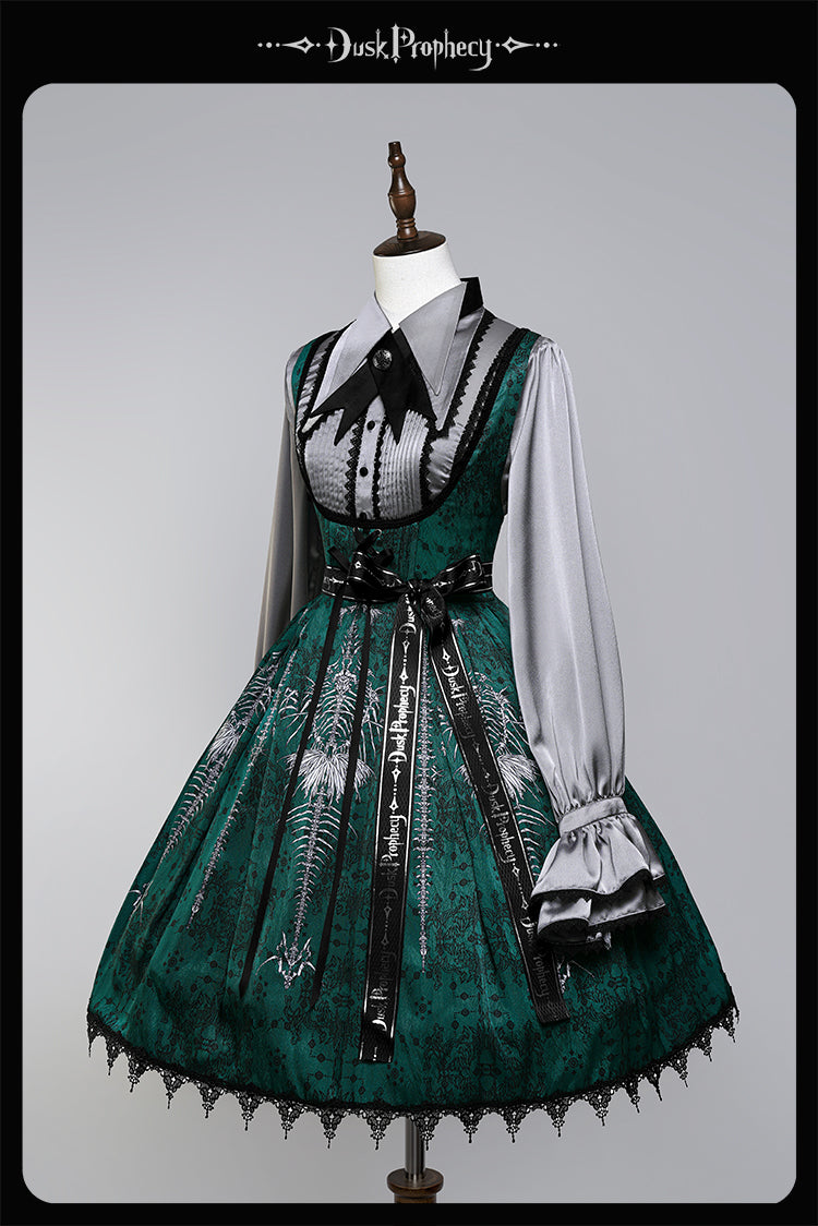 DuskProphecy~Coccyx~Elegant Lolita Dress High Waist Fishbone Print JSK Set