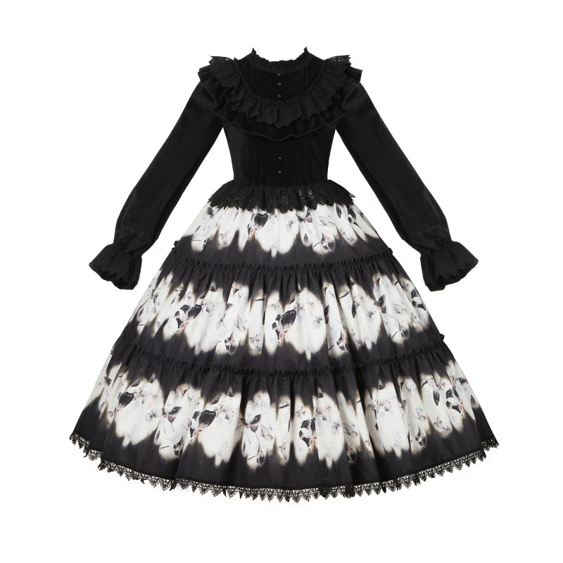 With PUJI - Dead Leaf Butterfly - Gothic Lolita JSK & OP Dress Set, Butterfly Print (L M S) 44346:805406