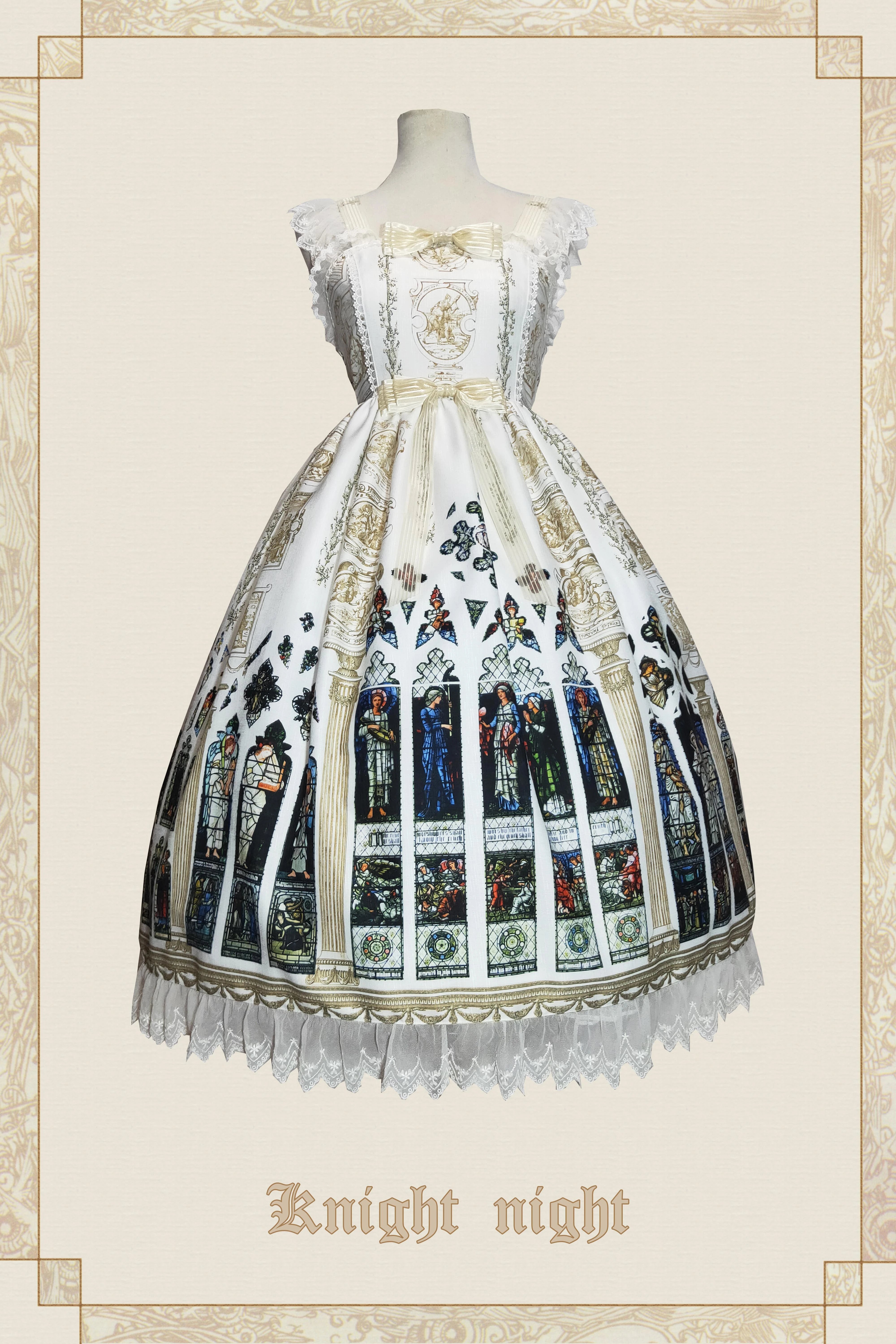 Knight night - The Saint Priest - Stained Glass·Sain Lolita Jumper Dress S White X Gold