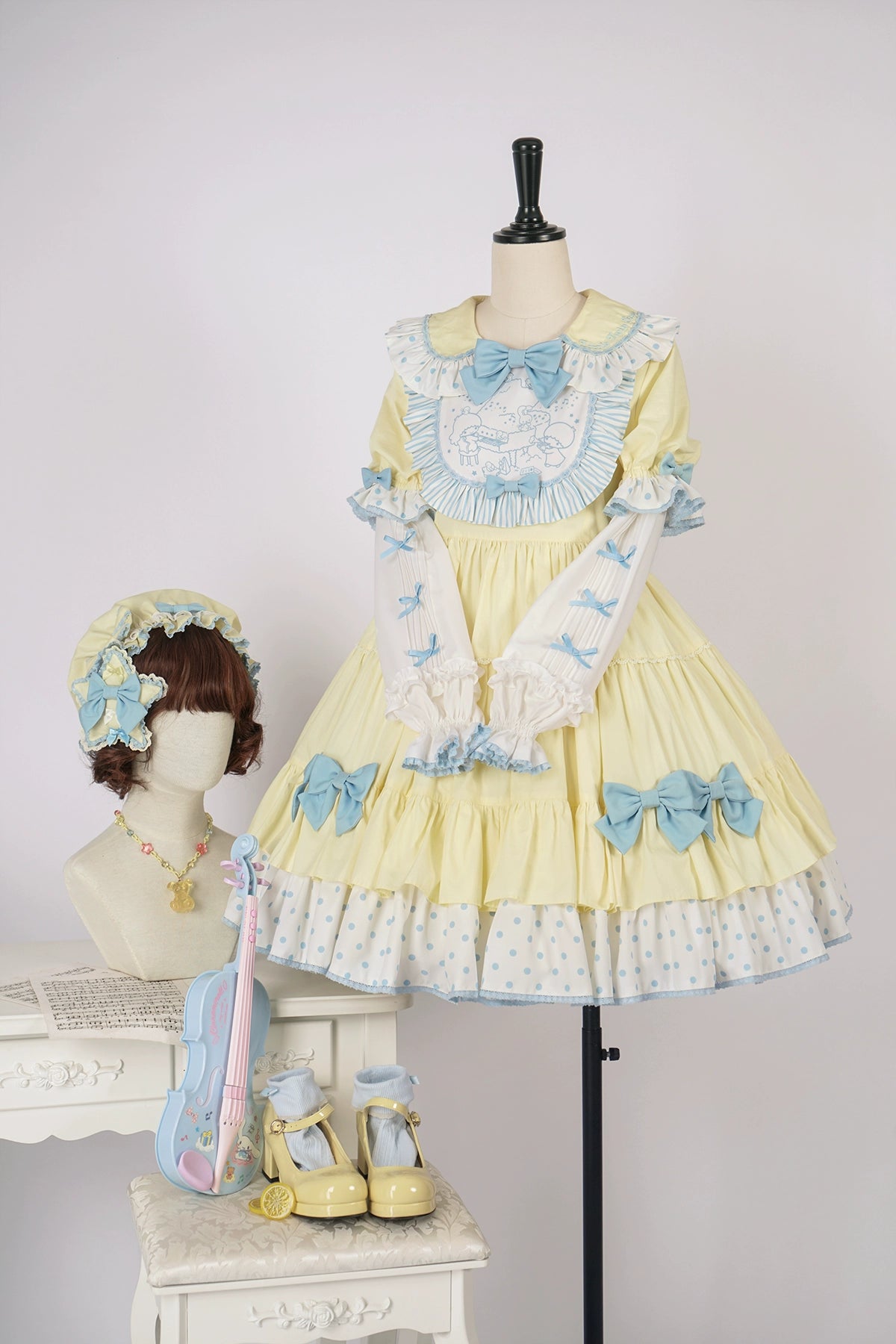 Vcastle~Sweet Lolita OP Dress Splicing Sleeve Apron Dot Print Dress 19776:303742