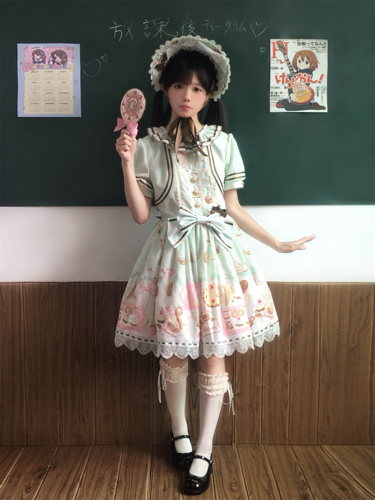 Babyblue - Dream Teahouse - Dessert Print Kawaii Lolita OP Dress Suit 43332:773704
