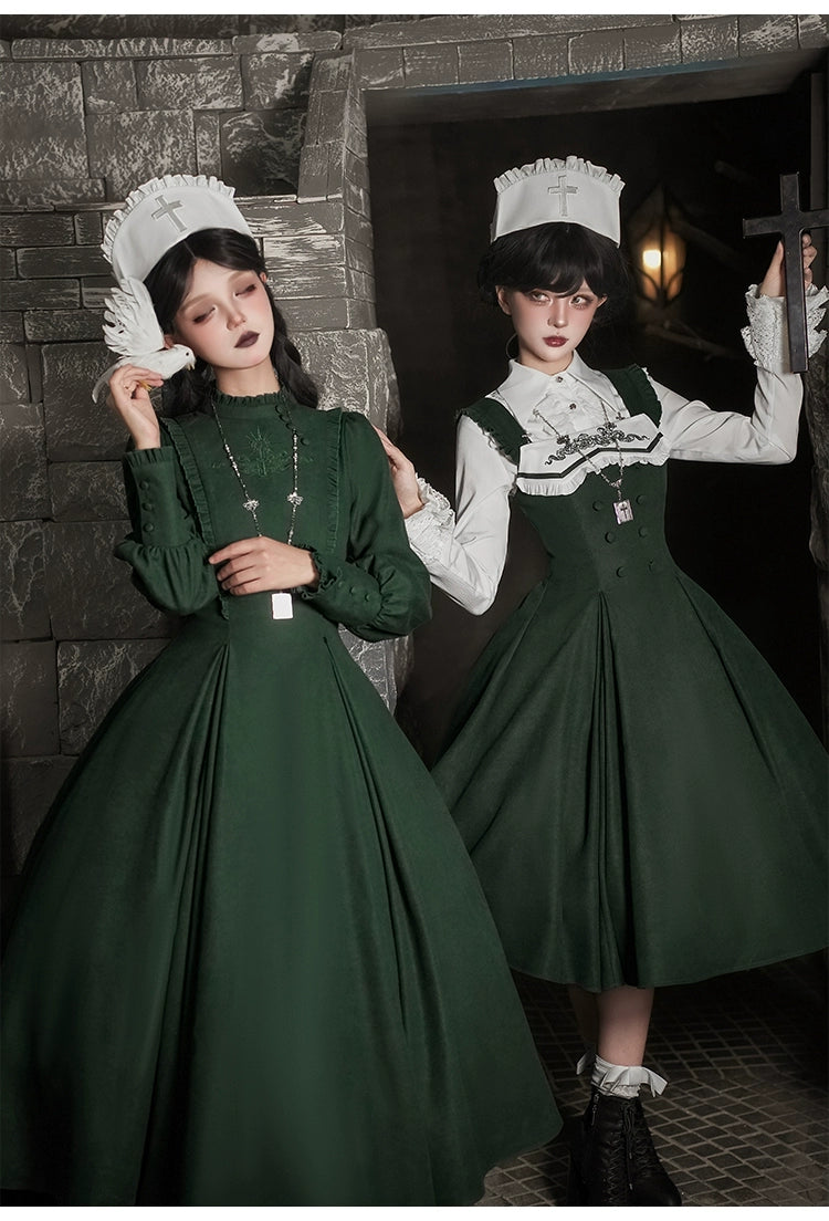 With PUJI - Letter and Poetry · Abyss Clinic - Gothic Lolita Green Dress Set 43929:789685