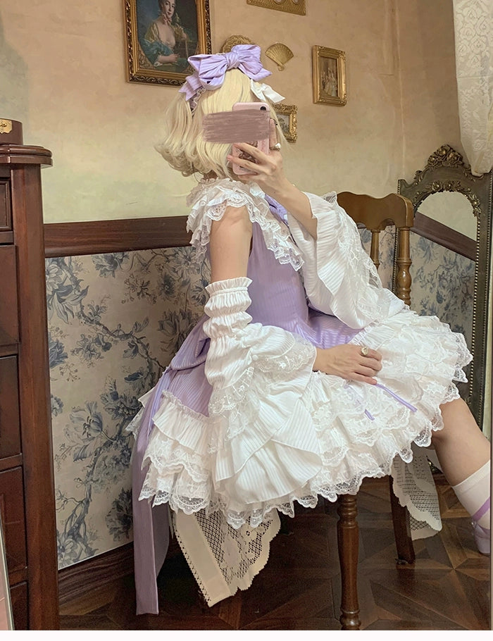 Alice Girl~Arrogant Miss~Sweet Lolita Jumper Dress with Tiered Lace Dress 41484:699380