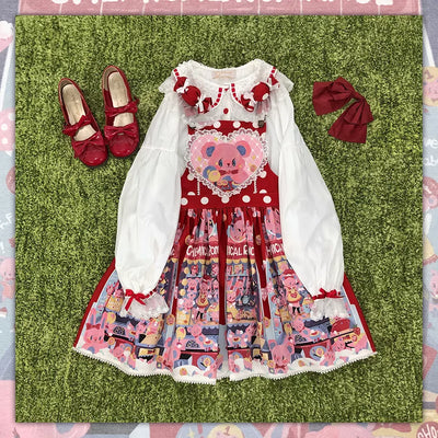 Chemical Romance~Sweetheart Doll Machine~Sweet Lolita Printed Salopette (L M S / red) 15502:538902