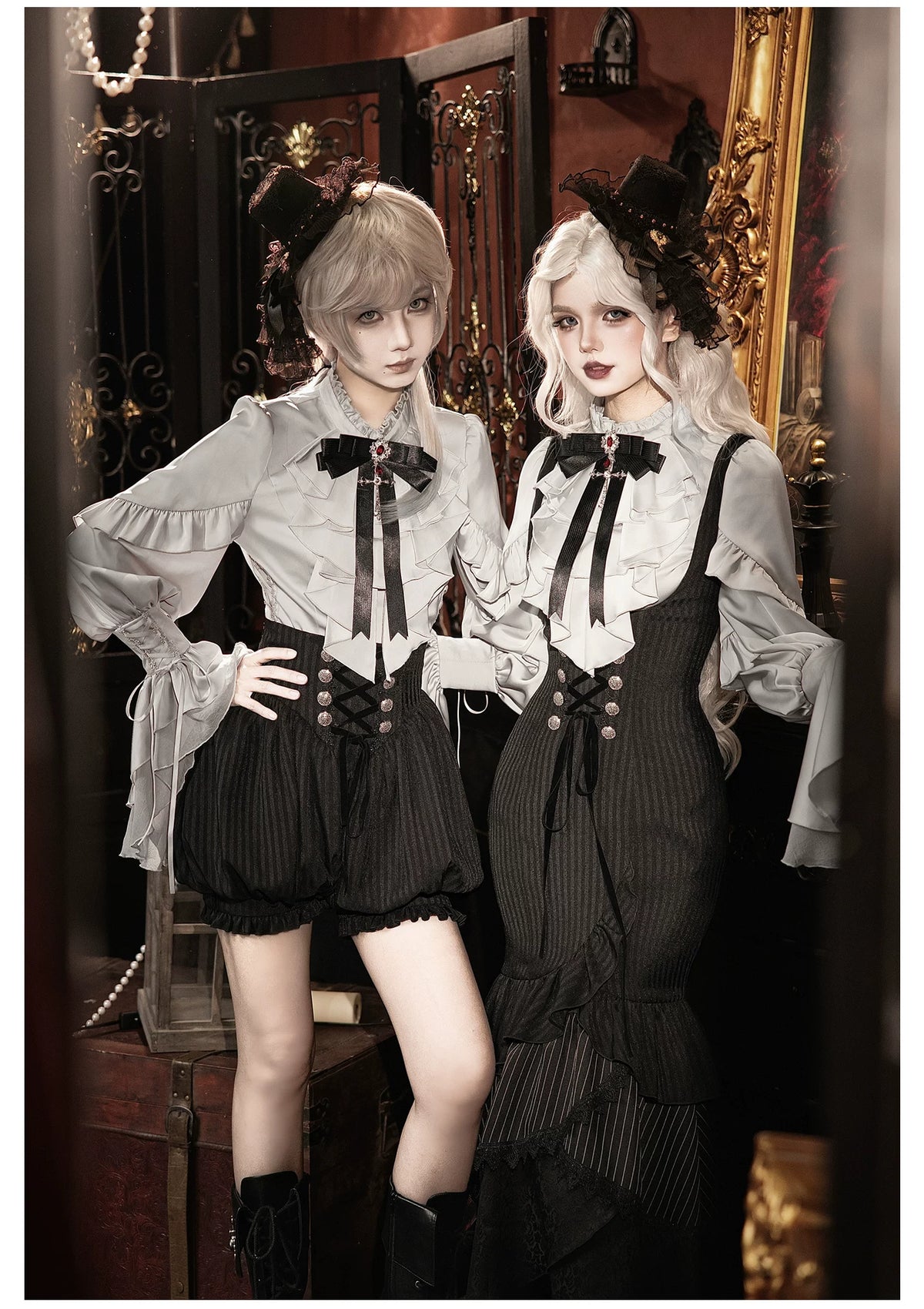 Night Crow - Elegant Gothic Lolita Blouse or Skirt Set, Irregular Hem