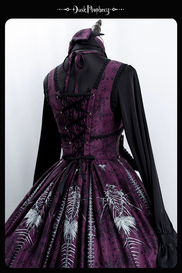 DuskProphecy - Coccyx - Elegant Lolita Dress High Waist Fishbone Print JSK Set 34722:466420