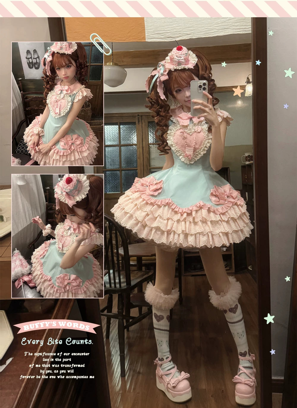 Bafei Honey Words - Sweet Lolita Embroidery JSK Dress, Tiered Hem