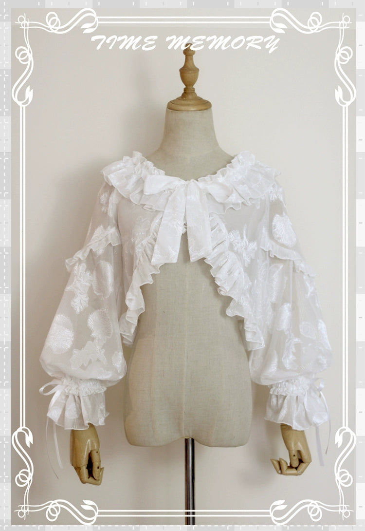 Time Memory~Xianbei~Sweet Lolita Chiffon Lantern Sleeve Cardigan with Bow (L S / white) 34598:463118