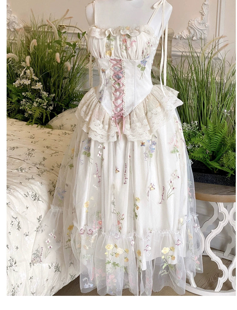 Diamond Honey - Spring Bouquet - Sweet Lolita JSK Dress Fairy-like Embroidered Mesh Dress