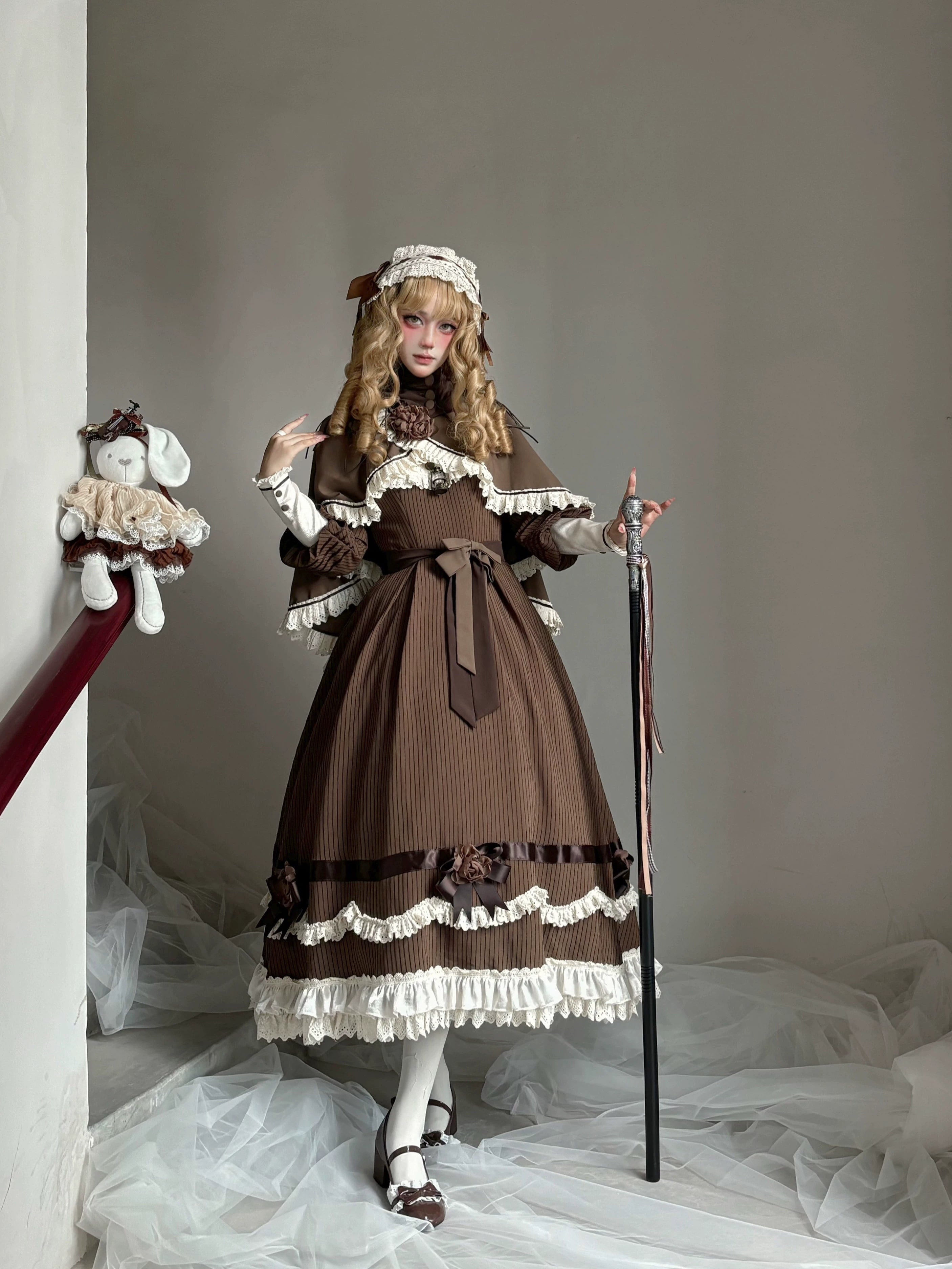 Muyu Handmade Studio - Evening Whispers of London - Brown Classic Lolita OP Dress, Mermaid Skirt Outfit 43993:791967