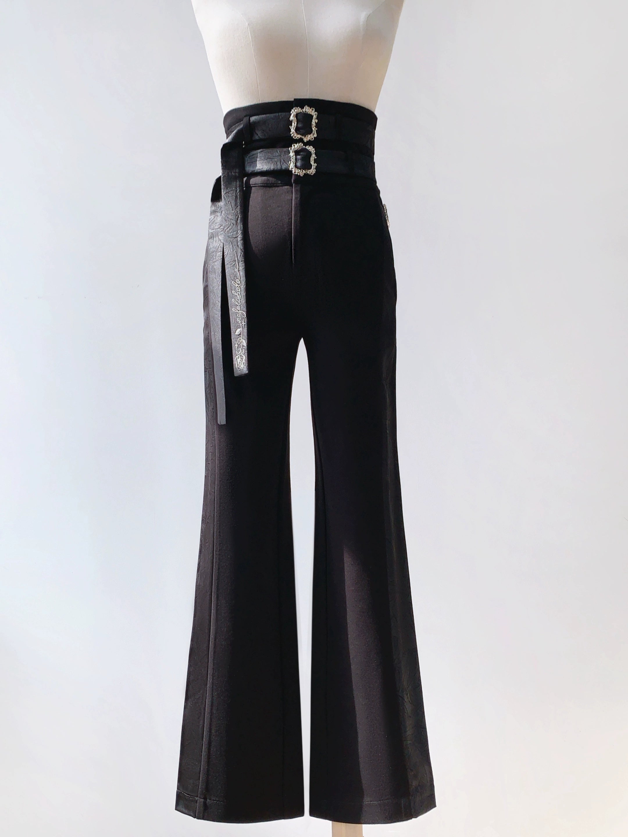 Every Page of The Poem - Night & Day Sonata - Ouji Lolita Princess Sleeve Shirt & Pants Set Black Pants Only One Size