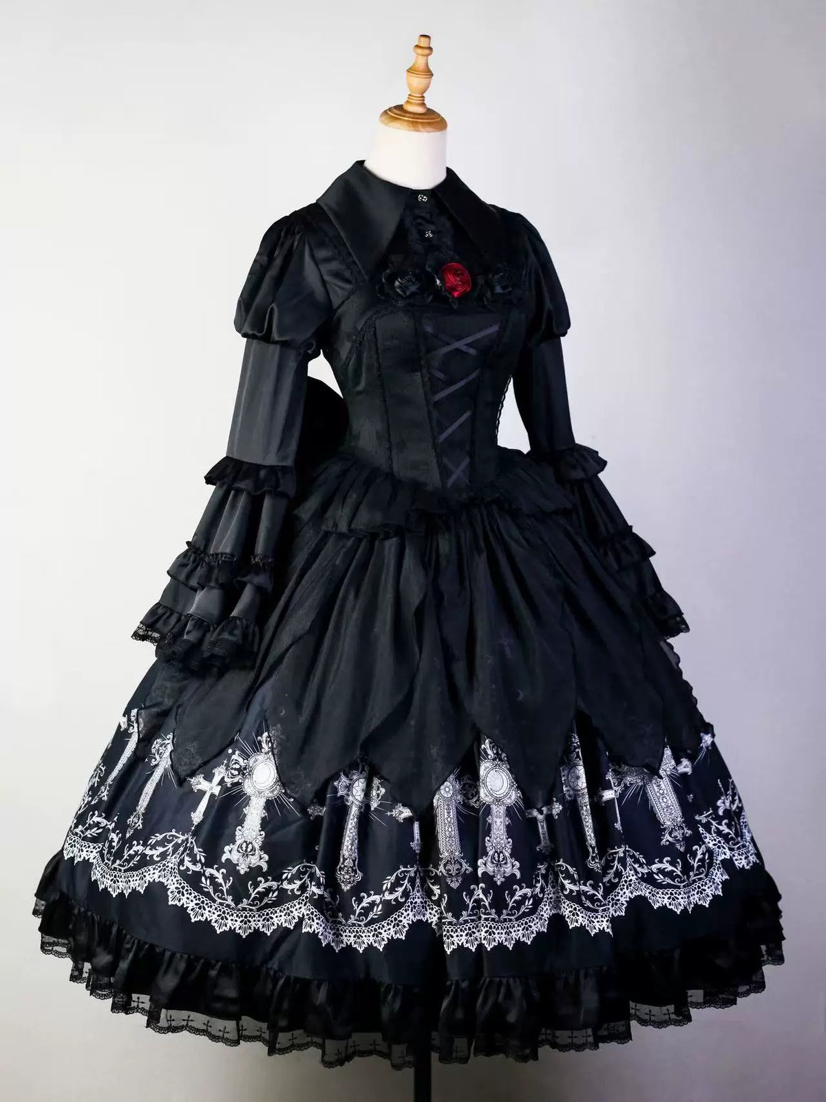 Star Remains Prayer - Elegant Gothic Lolita JSK & OP Dress Set, Cross & Moon Prints (L M S XL) 46014:872467