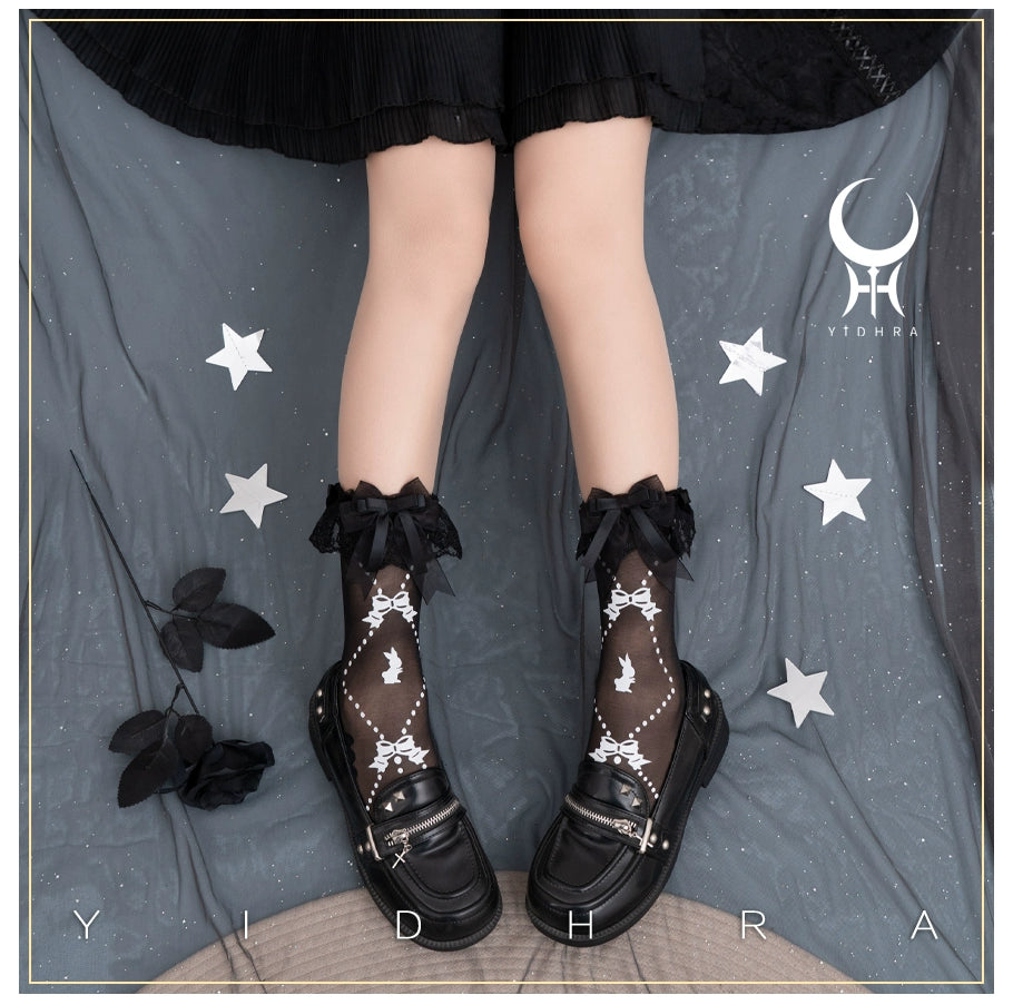 Yidhra - Bear Gummy and Milk Candy Bunny - Sweet Lolita Short Socks Lovely Socks One Size Milk candy rabbit - black