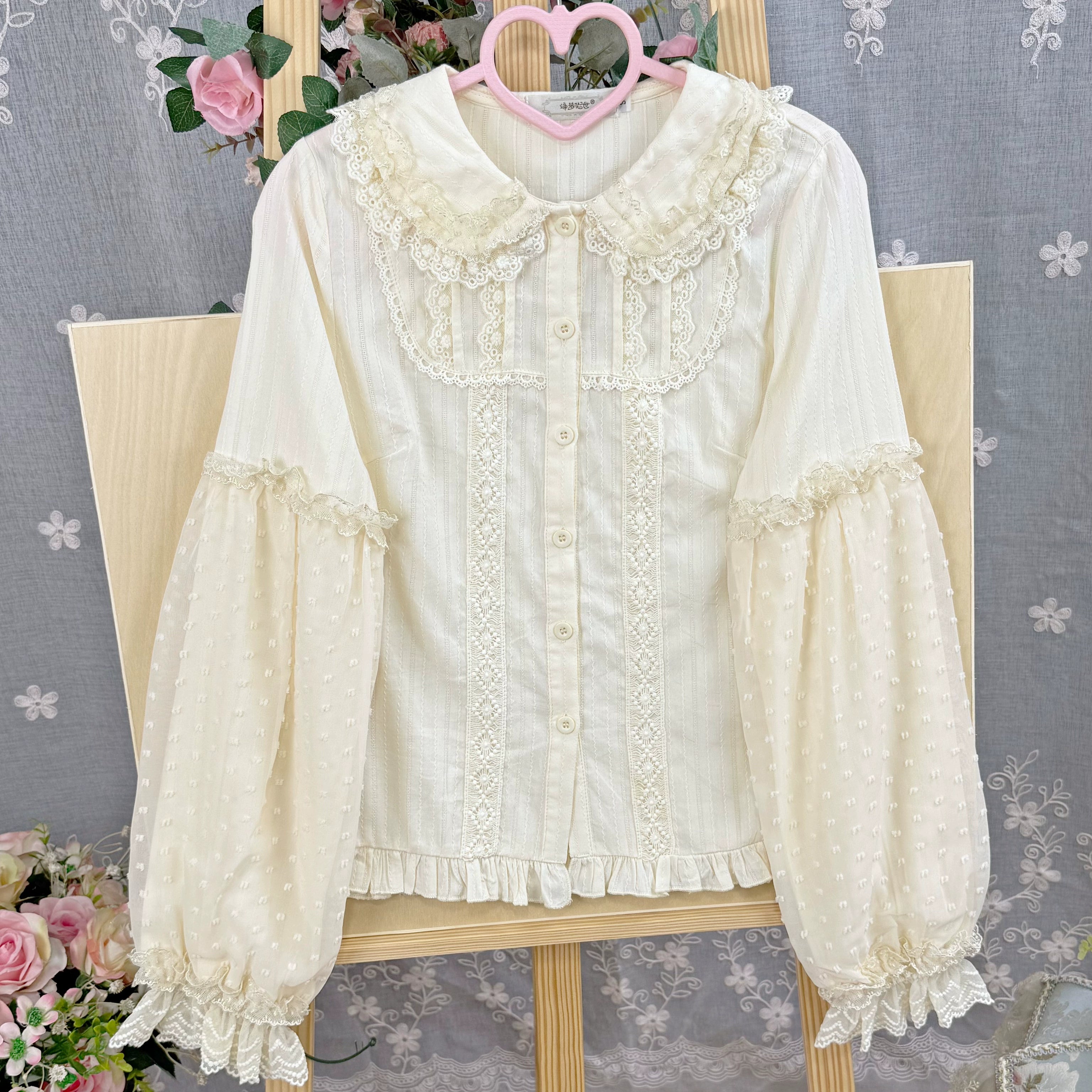 DMFS Lolita - Spiral Candy - Sweet Lolita Long Sleeve Cotton Shirt, Lace Accents