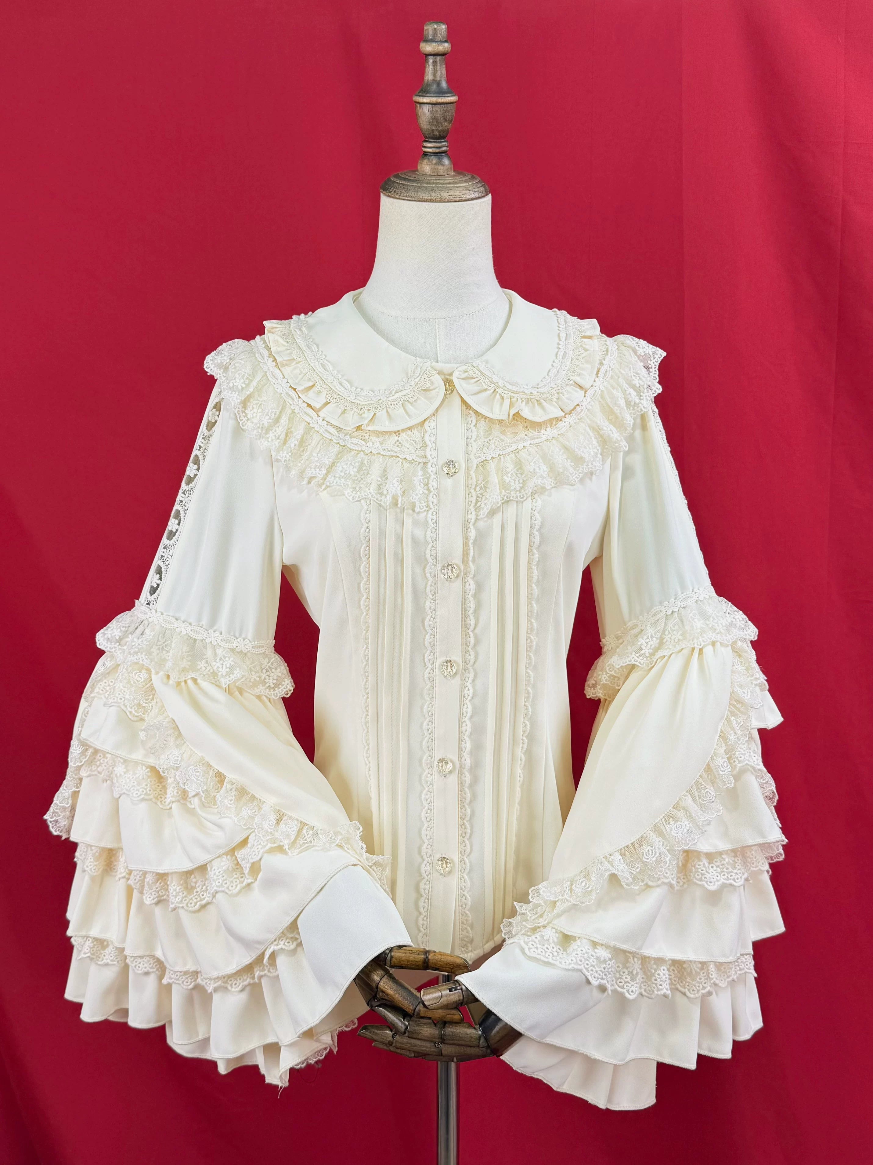 Snow Mochi - Classic Lolita Hime Sleeve Shirt, Lace Accent (2XL L M S XL) 44497:811306