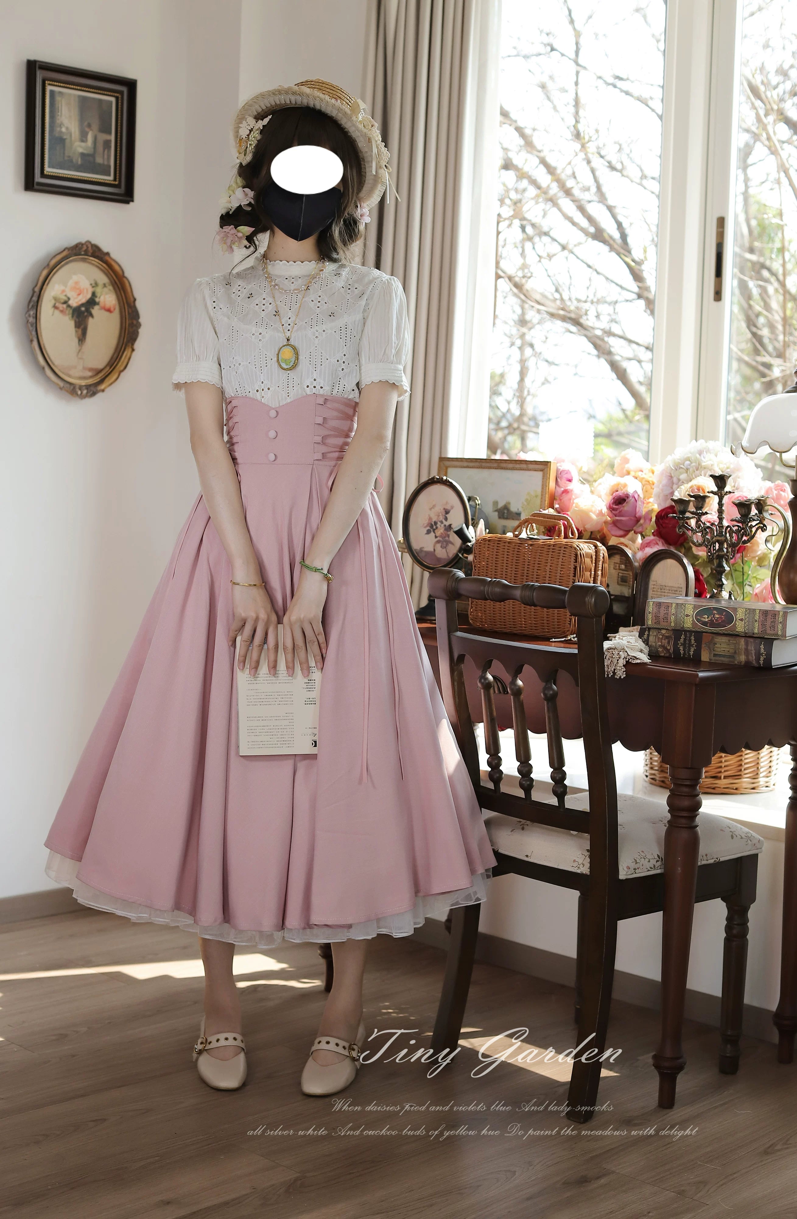 Morning Mist and Letter - Classic Lolita A-Line Skirt, High-Waist Fit