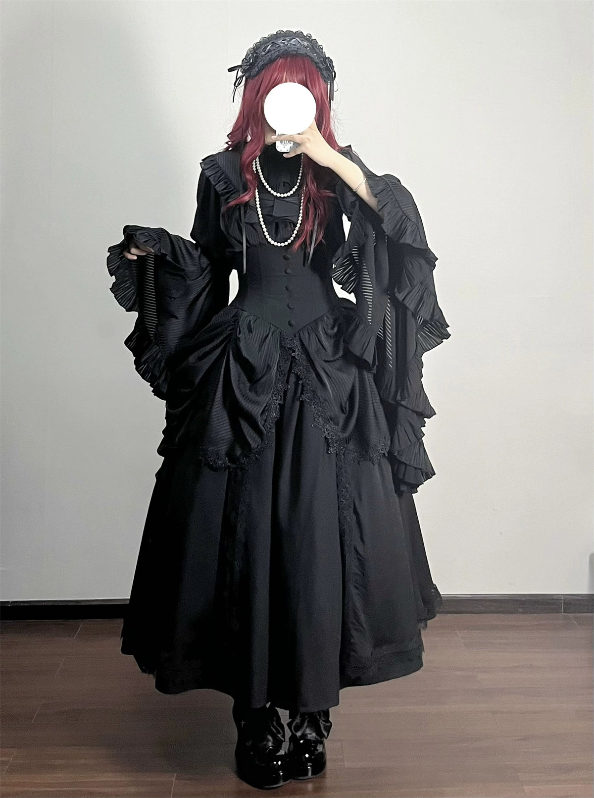 Muppet Mind Ben - Dreaming - Gothic Lolita Skirt Fishbone Long Skirt Ruffled Hem 36858:608406