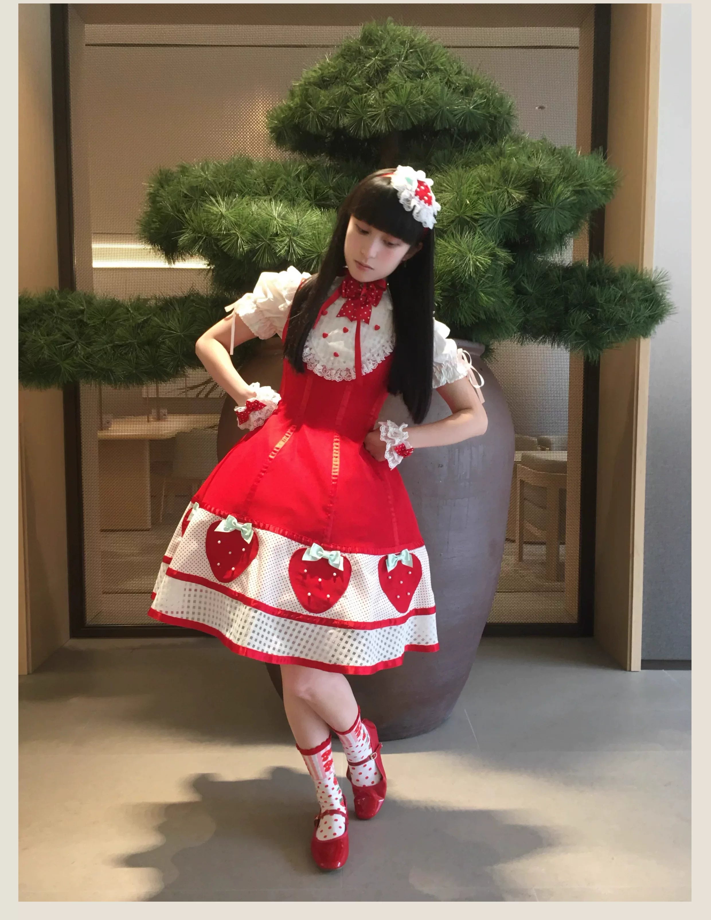 The Weird Strawberry Lady - Old School Lolita JSK, Hand-Studded Strawberry