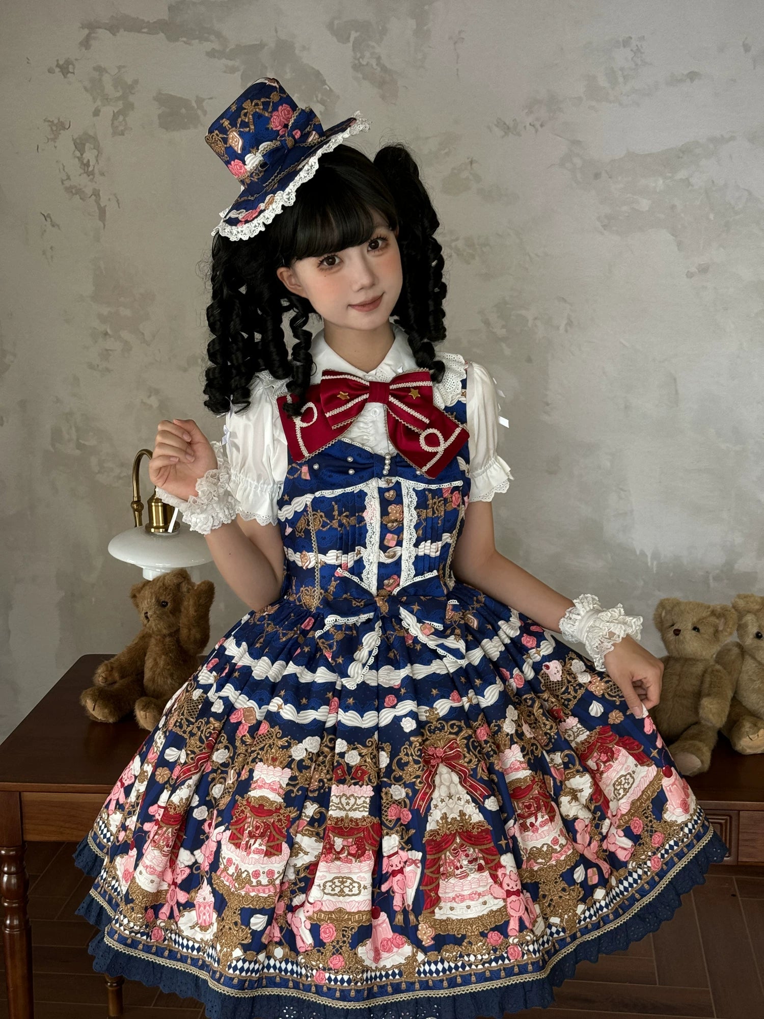 Sugar Festivaly - Kawaii Lolita JSK Dress, Cake & Bear Print 44540:811813