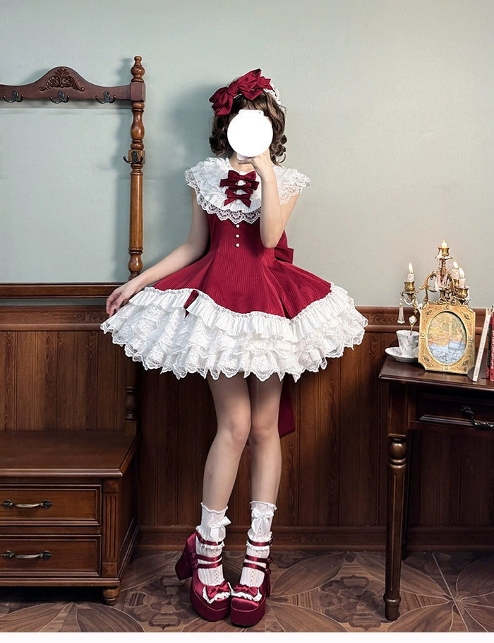 Alice Girl~Arrogant Miss~Sweet Lolita Jumper Dress with Tiered Lace Dress 41484:699410