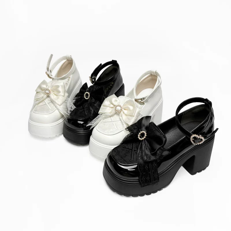 Daily Lolita Heels Shoes, White & Black Color