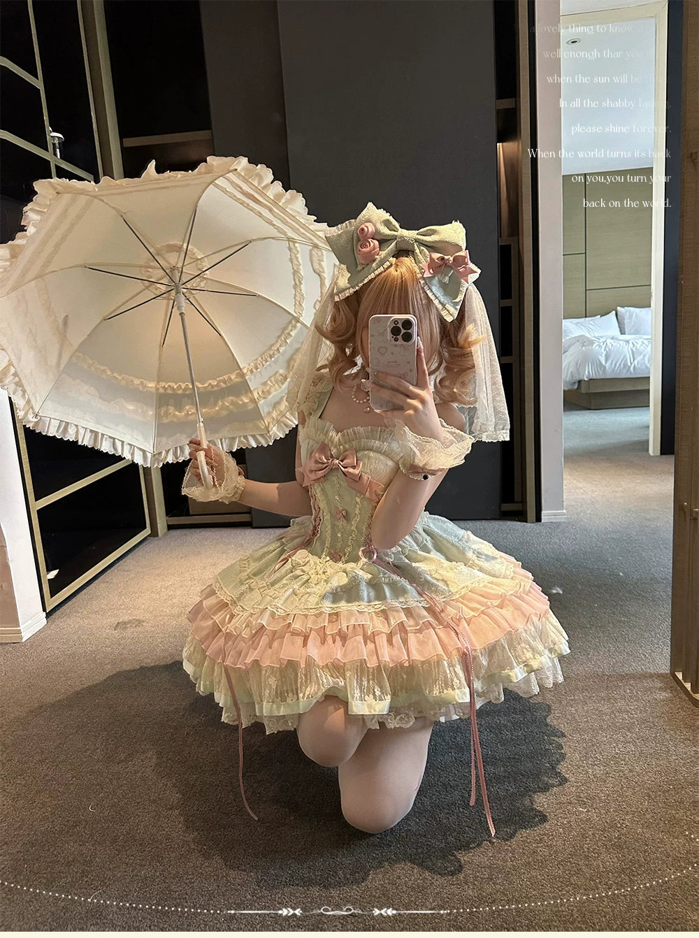 Lotus Crossing - Sweet Lolita Tiered Hem JSK Dress with Satin Bow 45302:844753