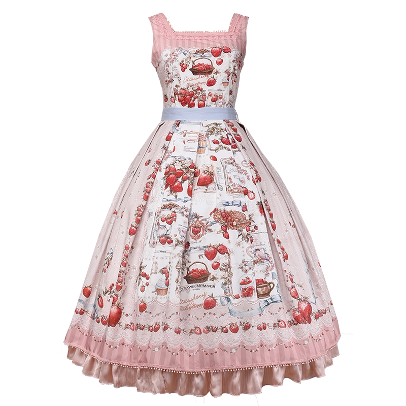 Strawberry Manor - Printed Sweet Lolita JSK Dress, Box Pleats (L M S XL) 45025:832933