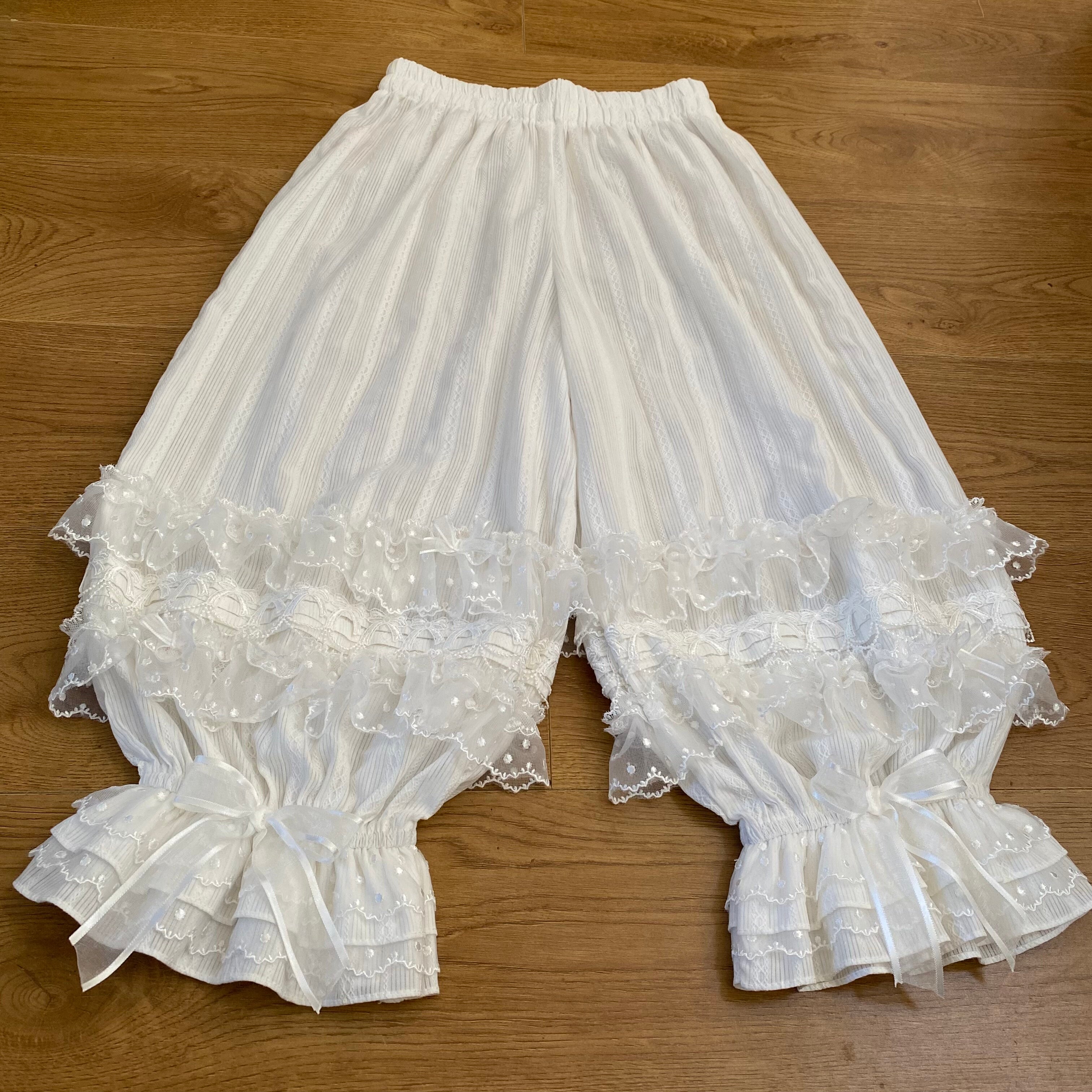 Cotton Lolita Bloomers with Polka Dot Tulle (White) 45479:851486