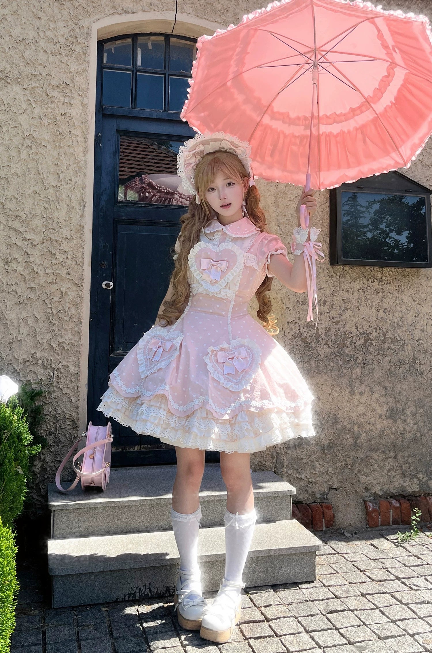 Maiden's Heart Knot - Cotton Old School Lolita Dress, Heart Polka Dot