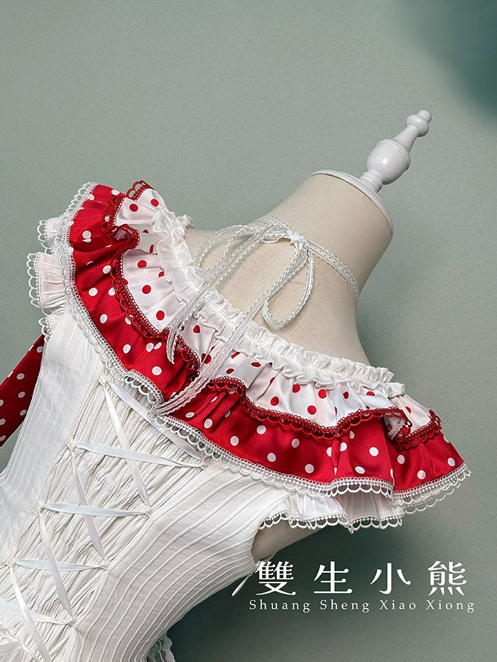 Shuang Sheng Xiao Xiong - Bite The Cake - Sweet Lolita Dress, Red & White Polka Dots 43600:780710