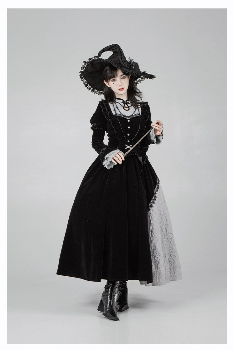 With Puji - Innocent Talk - Halloween Chinese Style Lolita OP Black-silver Gray Dress