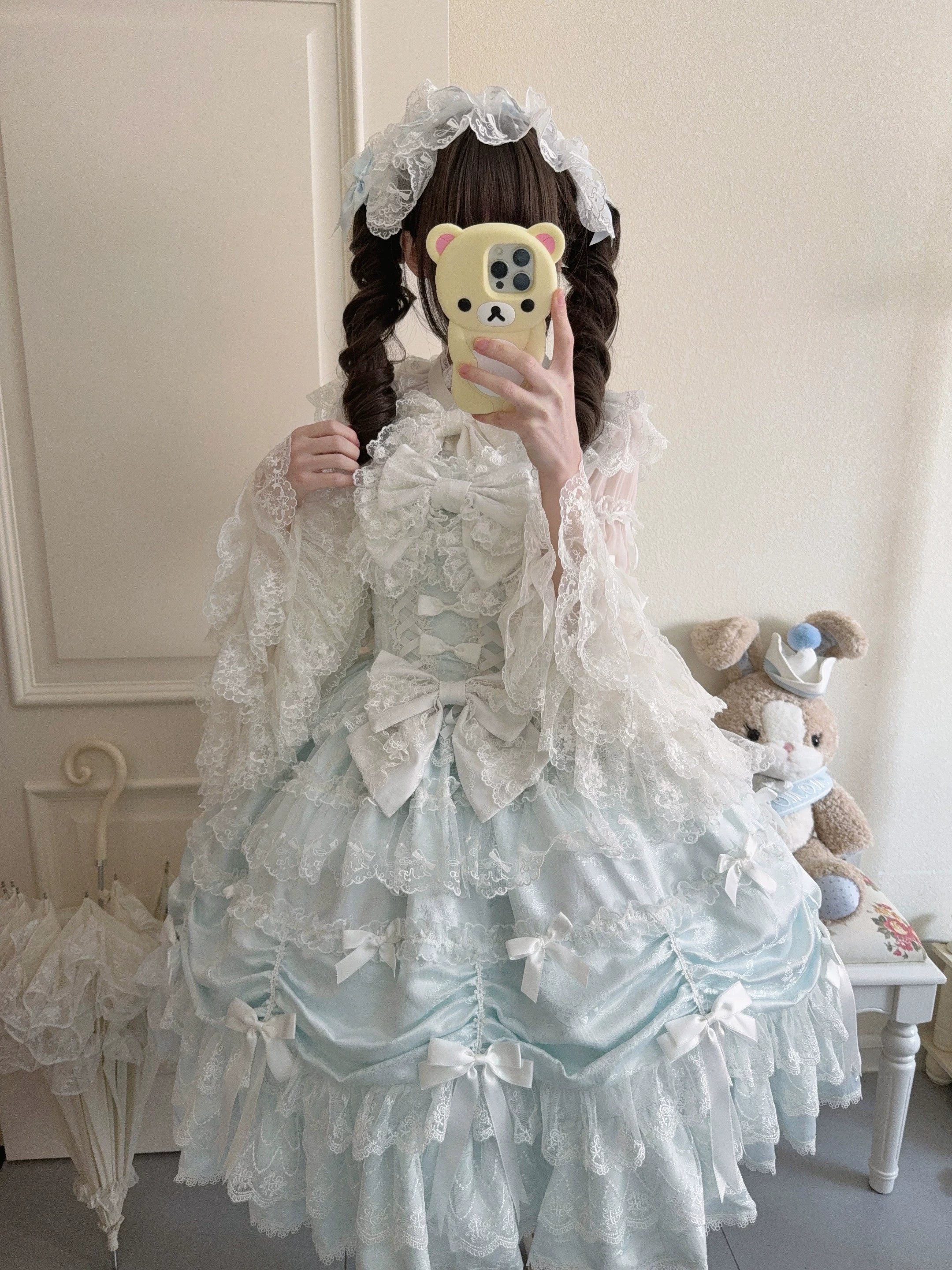 Satin Gift Box - Sweet Lolita JSK Dress, Bows and Layered Lace