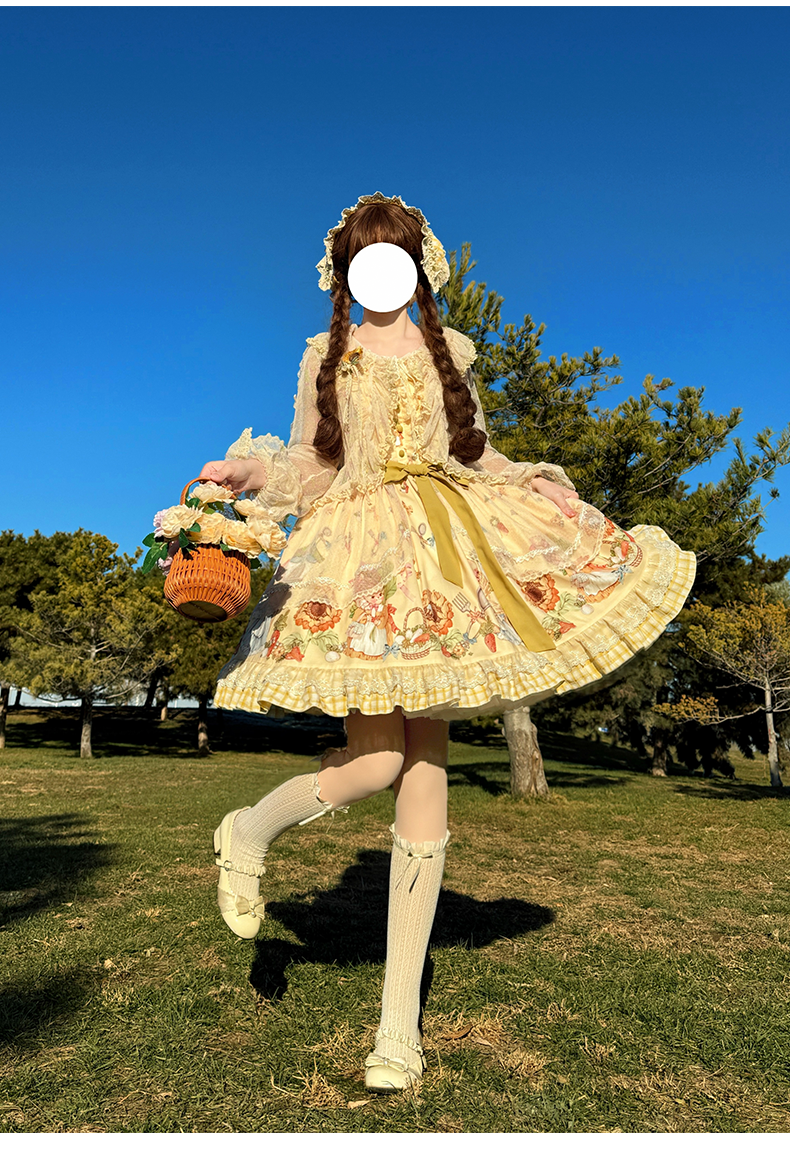 Bunny Harvest Season - Country Lolita Peter Pan Collar OP, Bunny Print JSK 44533:811833