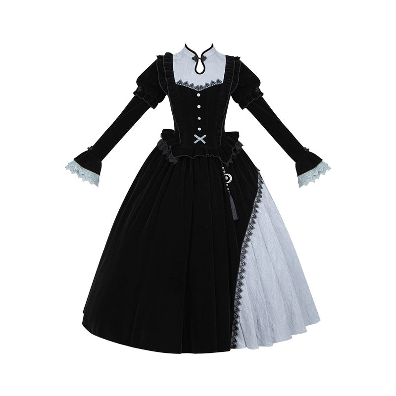 With Puji - Innocent Talk - Halloween Chinese Style Lolita OP Black-silver Gray Dress 39966:645908