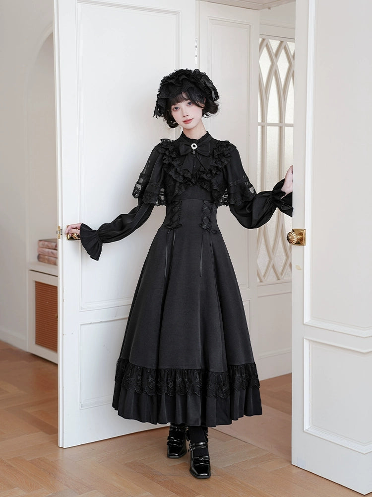 With PUJI - White Daylight - Elegant Lolita Long Sleeve OP Dress, Side Zipper 44042:793836