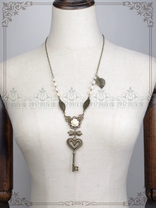 Rose of Sharon - Garden Key - Retro Lolita Necklace Long Pearl Sweater Chain necklace