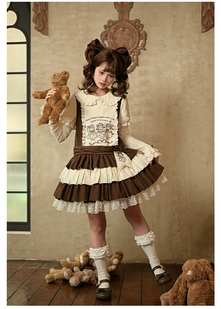 With PUJI - Sugar Frost Tale - Kawaii Lolita OP Button Closure Dress, Lamb & Bunny Embroidery 44101:796489