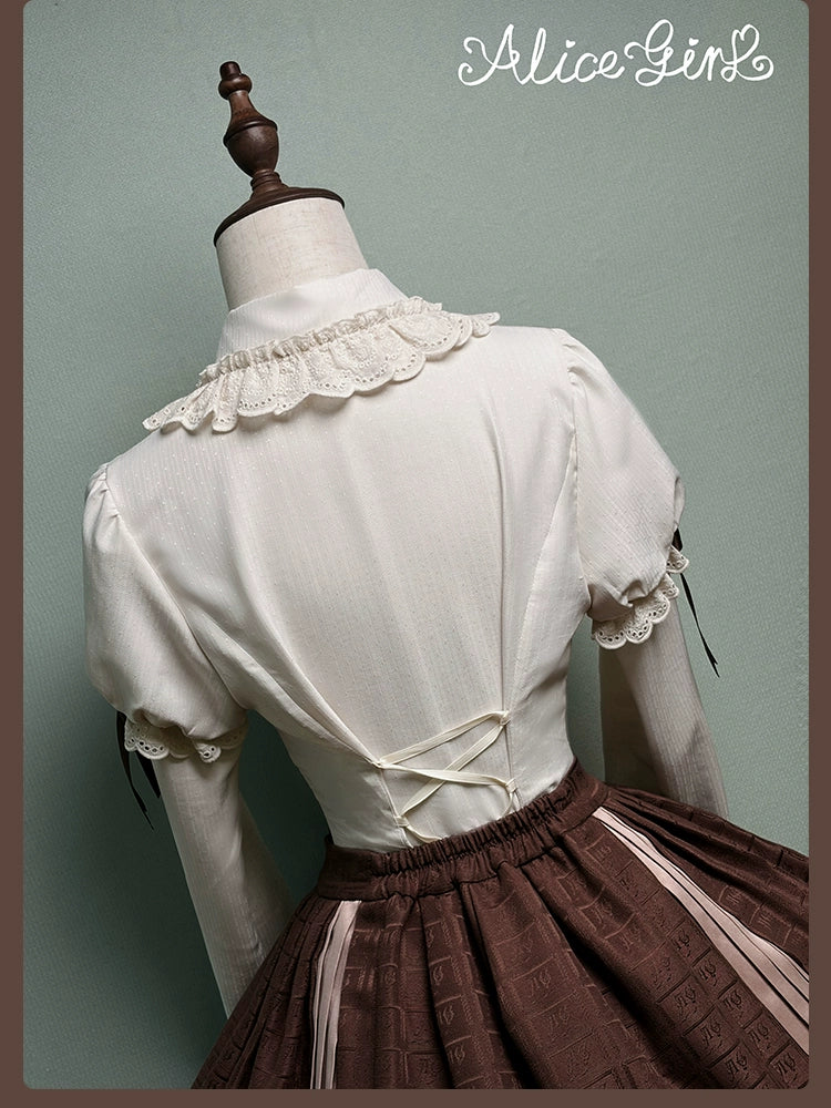 Alice Girl - Bear Chocolate Slab - Classic Lolita Slim Fit Shirt, Back Lace-up 44312:804488