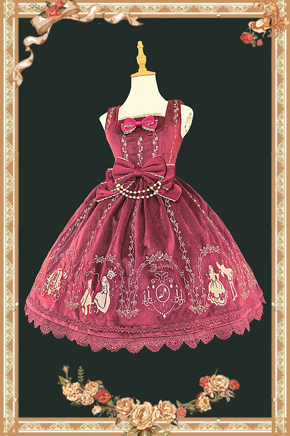 Cinderella - Velvet Classic Lolita JSK Dress, Princess Embroidery (L M S XL) 44649:817442