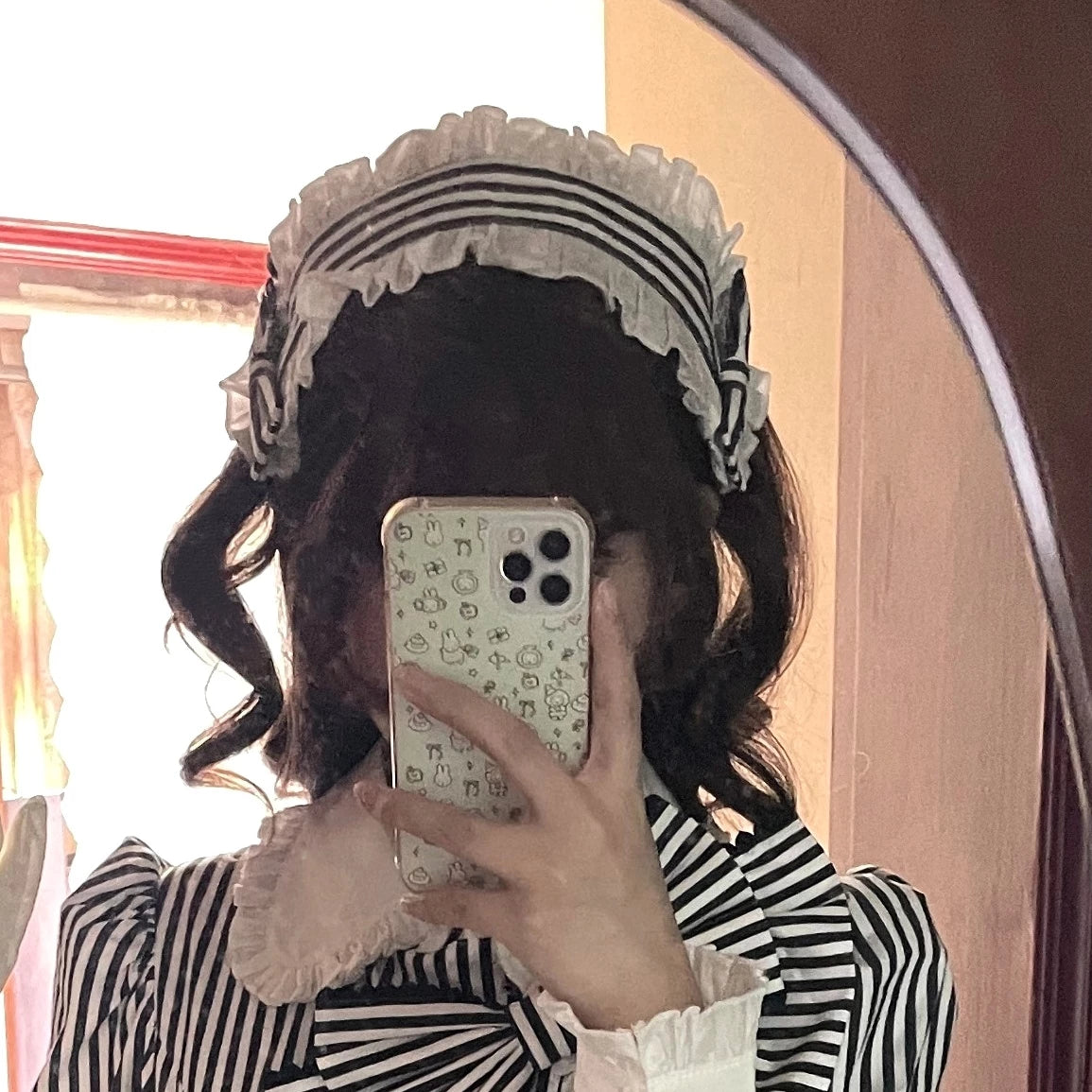Ever-charming Miss Stripes - Striped Old School Lolita OP Dress, Detachable Apron (L M S XL) 44920:827573
